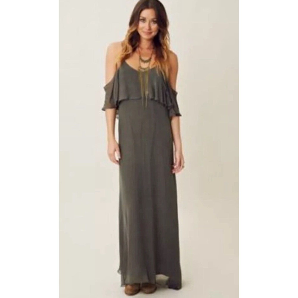 BLU MOON Brown Silk Chiffon Spaghetti Straps Summer Lovin Maxi Dress Sz M